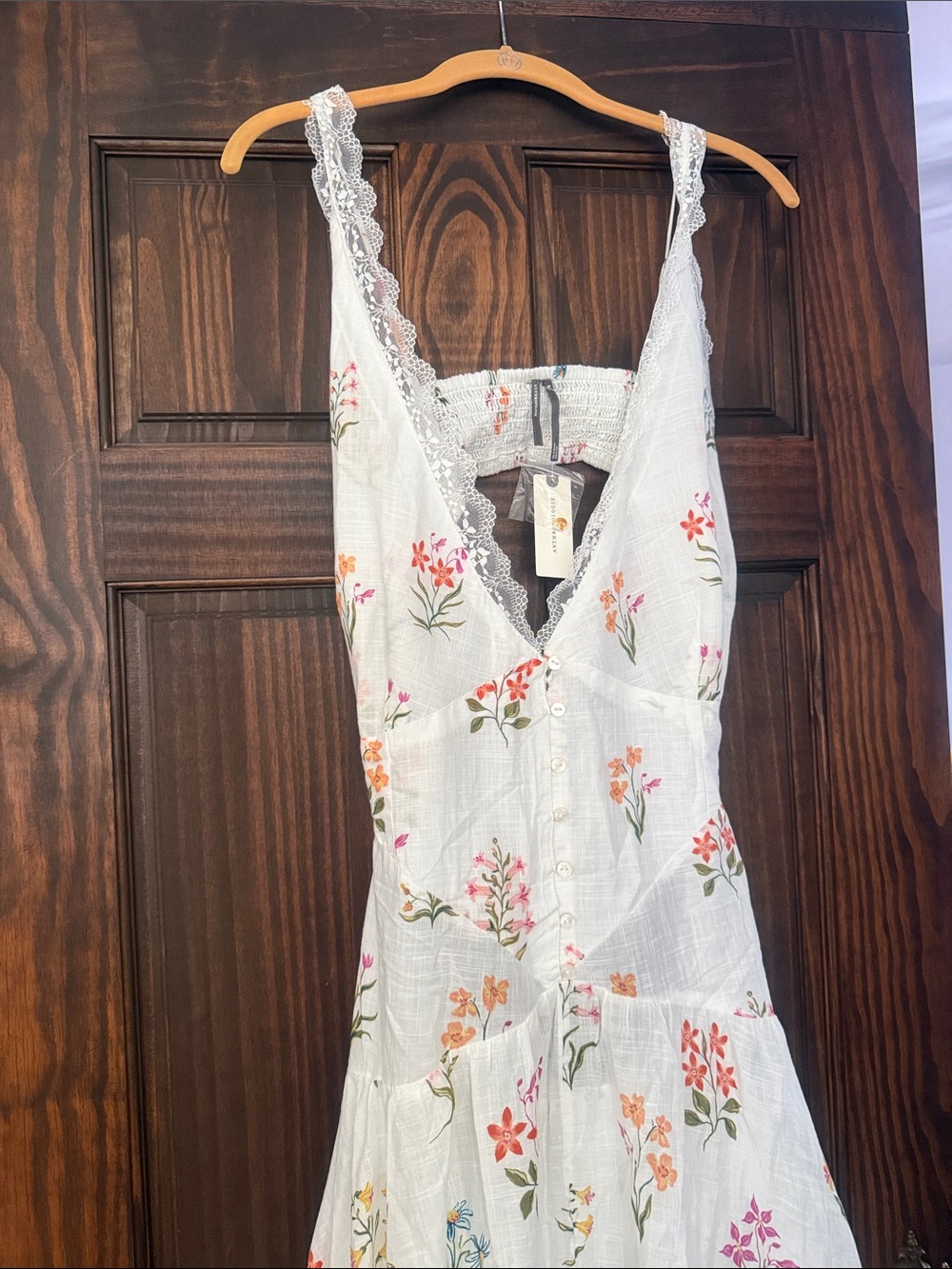 By Anthropologie Open-Back Drop-Waist Floral W/Lace Midi Dress NWT Size X-Large - Picture 8 of 12